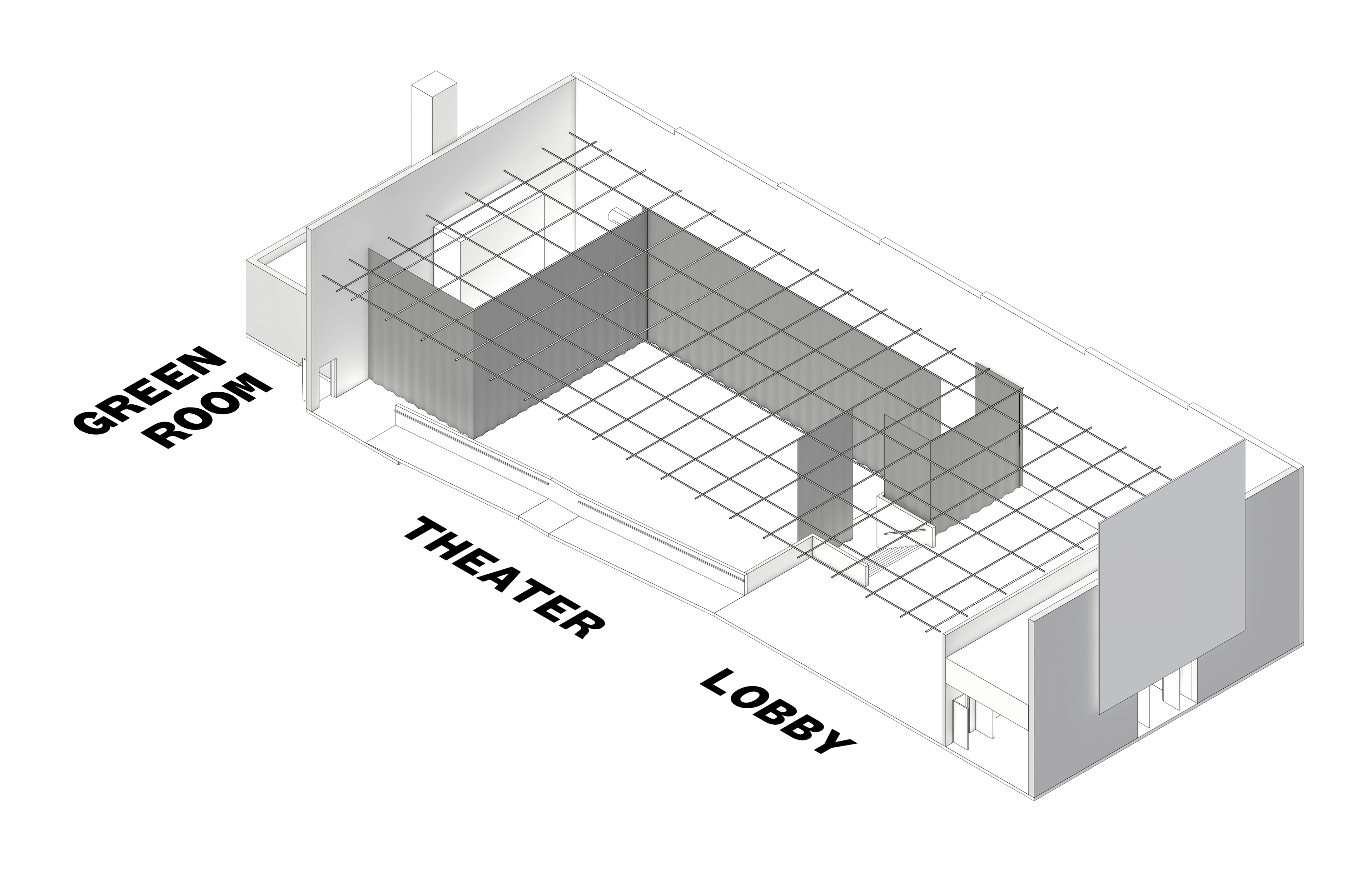 A CAD rendering of the Voxel stage and lobby