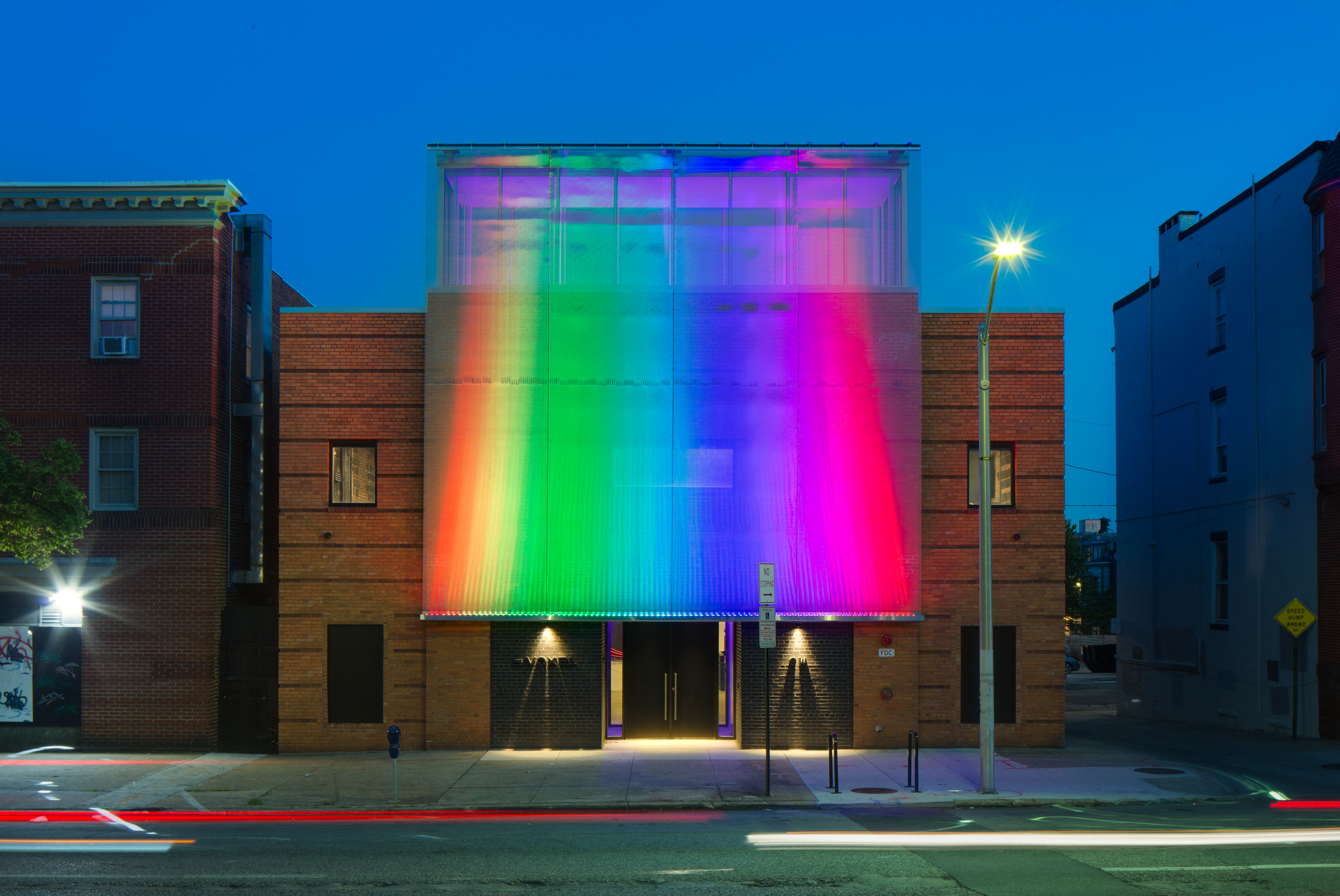 Voxel street photo with rainbow lighting